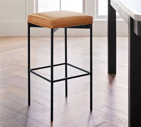 pottery barn leather stool|leather bar stools